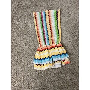 EGO Italy Women Multi Color Chevron Smocked Ruffle Hem Strapless Tube Top Size 6